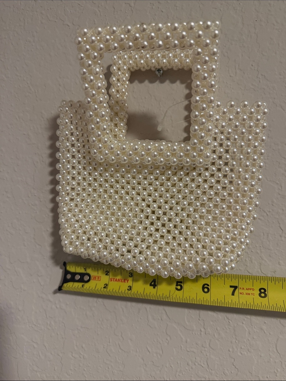 Pearl‎ Beaded Square Handle Tote - Cream - Picture 3 of 6